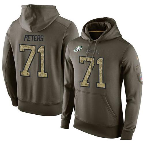 NFL Men's Nike Philadelphia Eagles #71 Jason Peters Stitched Green Olive Salute To Service KO Performance Hoodie - Click Image to Close